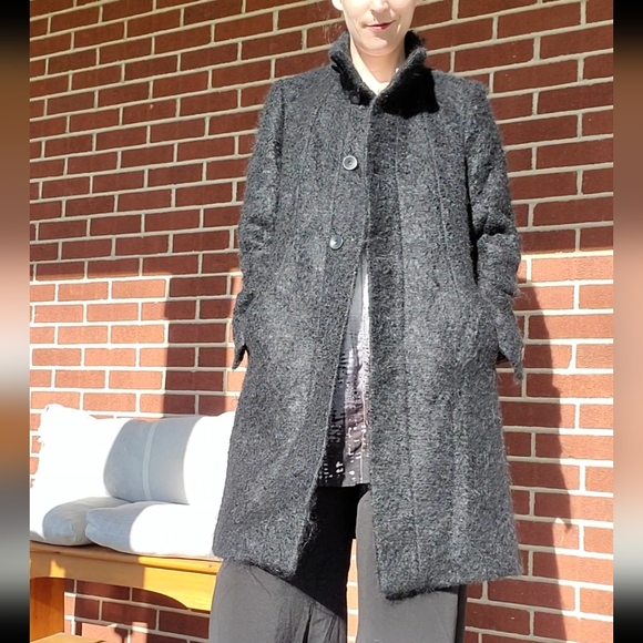 Black Mohair Wool Coat - Picture 1 of 3
